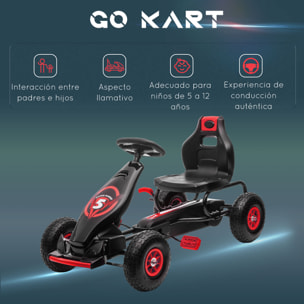 Go Kart a Pedales para Niños de 5-12 Años Coche de Pedales Infantil con Asiento Ajustable Neumáticos Inflables Amortiguador y Freno de Mano Carga 50 kg 121x58x61 cm Rojo