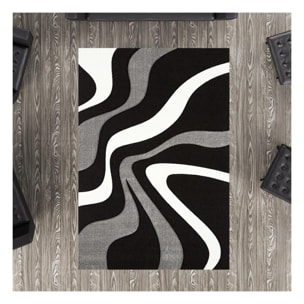 Tapis Hoja, motif : 'vague' noir gris et blanc