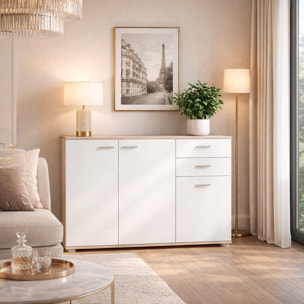 Credenza Mobile Soggiorno Madia Moderna Cucina Sala Pranzo Ingresso Minimal Contenitore Ante Cassetti Arredo Salvaspazio 103x 70x 35 Cm Rovere Chiaro