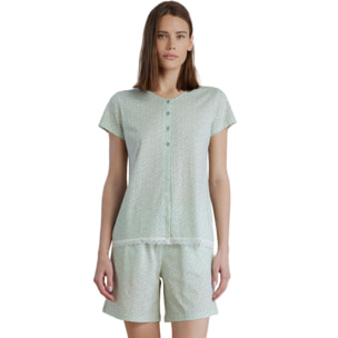Pigiama donna in cotone top manica corta con abbottonatura sul davanti e pantalone corto articolo cherry bloom Noidinotte