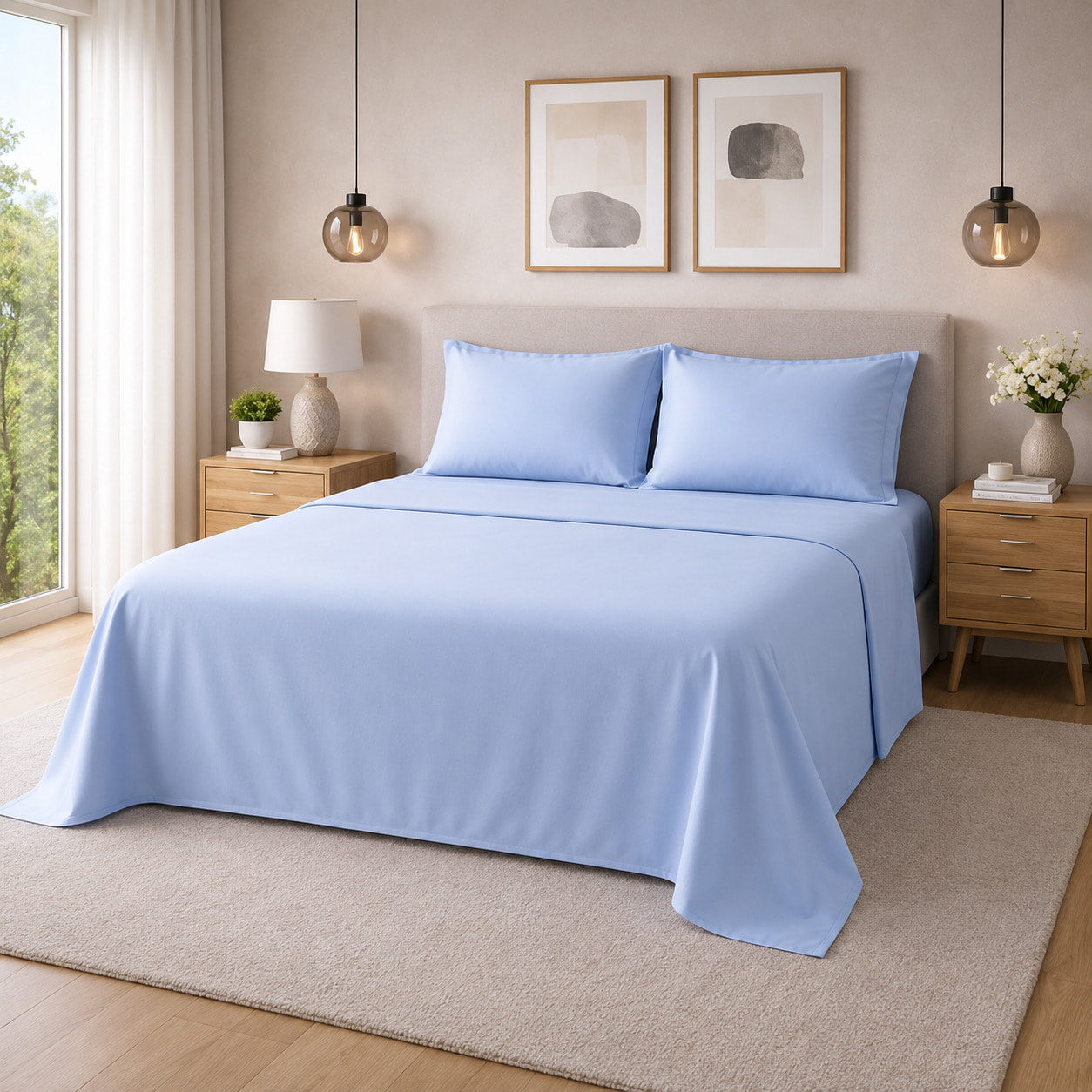 HERMET Completo Letto Matrimoniale in 100% Cotone zerObed_Olympia_Cielo