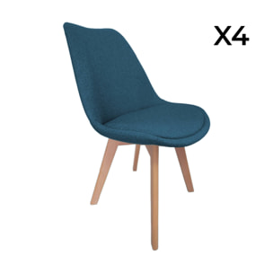 Lot de 4 chaises scandinaves revêtement tissu bleu foncé. pieds bois de hêtre - Nils