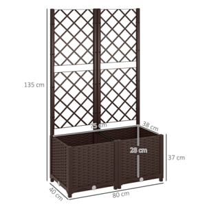 Jardinera con Enrejado de PP Jardinera Exterior Grande con Drenaje y Amplio Espacio para Plantas Trepadoras Macetero con Soporte para Jardín Patio Terraza 80x40x135 cm Marrón
