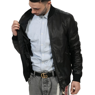 Giubbino in vera pelle di vitello Nero-Slim Fit