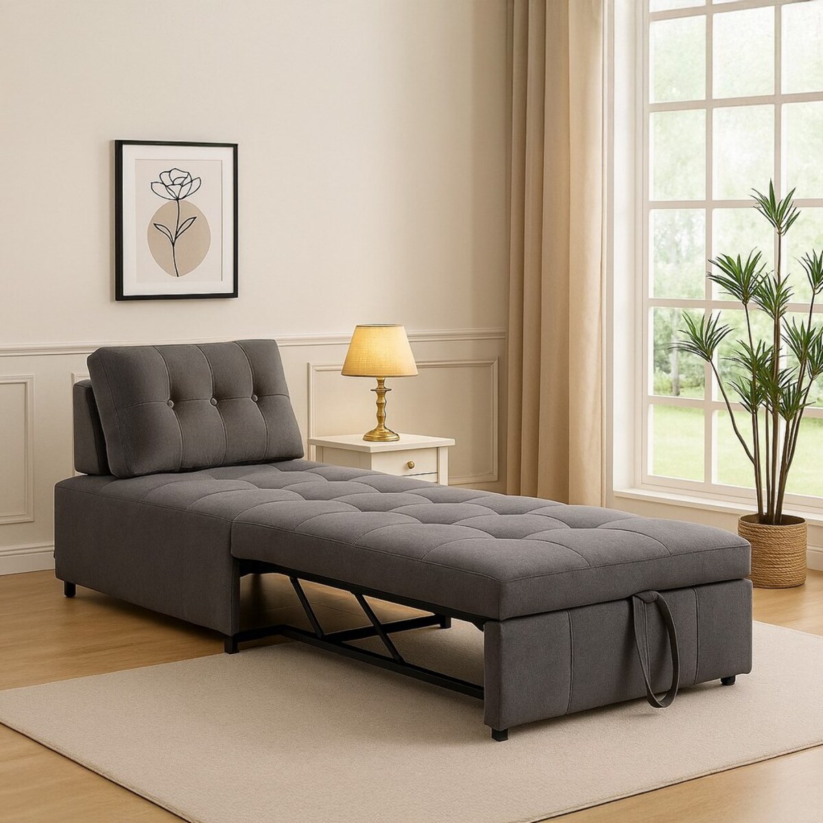 Poltrona letto singolo salvaspazio in tessuto grigio scuro - Orleans