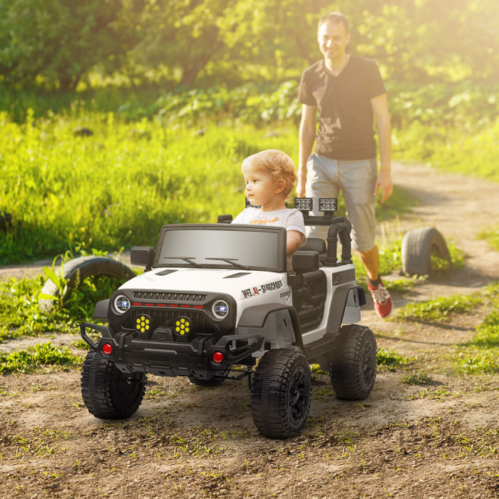 Coche Eléctrico para Niños de +3 Años Carro Eléctrico Infantil Todoterreno de Batería 12V con Mando a Distancia Ruedas Amortiguadas Faros LED Bocina Música Blanco