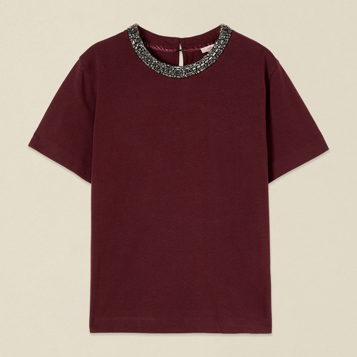 Oltre - T-shirt in cotone con collo gioiello - Bordeaux
