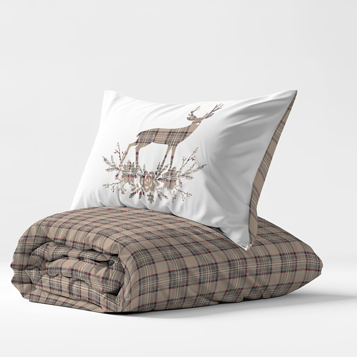 Parure copripiumino cervo tartan beige 100% cotone