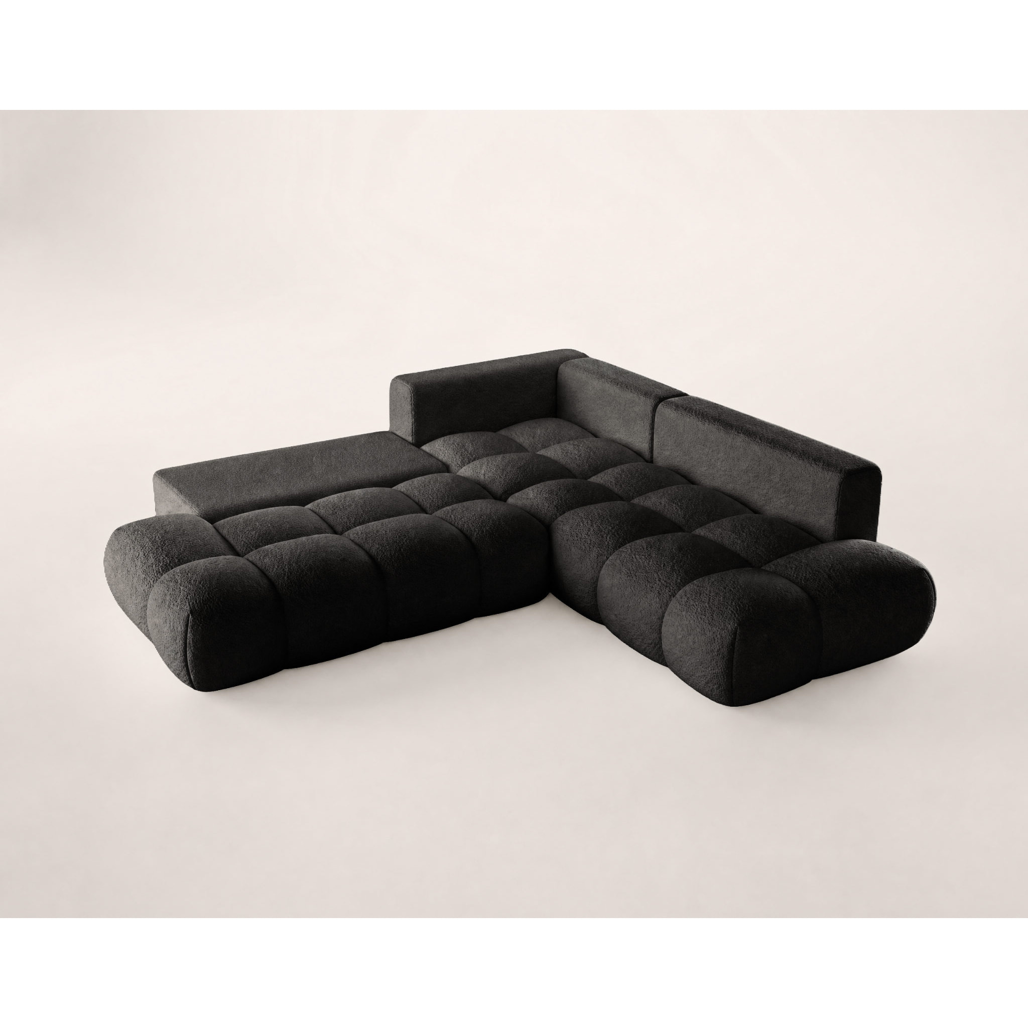 Yulin - Canapé d'angle L 5 places convertible avec coffre en tissu bouclette - Noir
