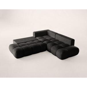 Yulin - Canapé d'angle L 5 places convertible avec coffre en tissu bouclette - Noir