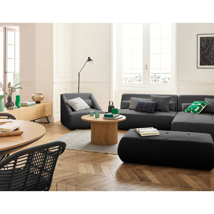 Onyx - canapé modulable d'angle droit - 5 places - en velours côtelé - Gris foncé