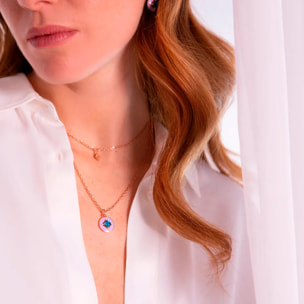 Collana Multifilo Catena Forzatina con Ciondolo Étoile e Pendente Tondo Smaltato Blu con Cubic Zirconia Viola