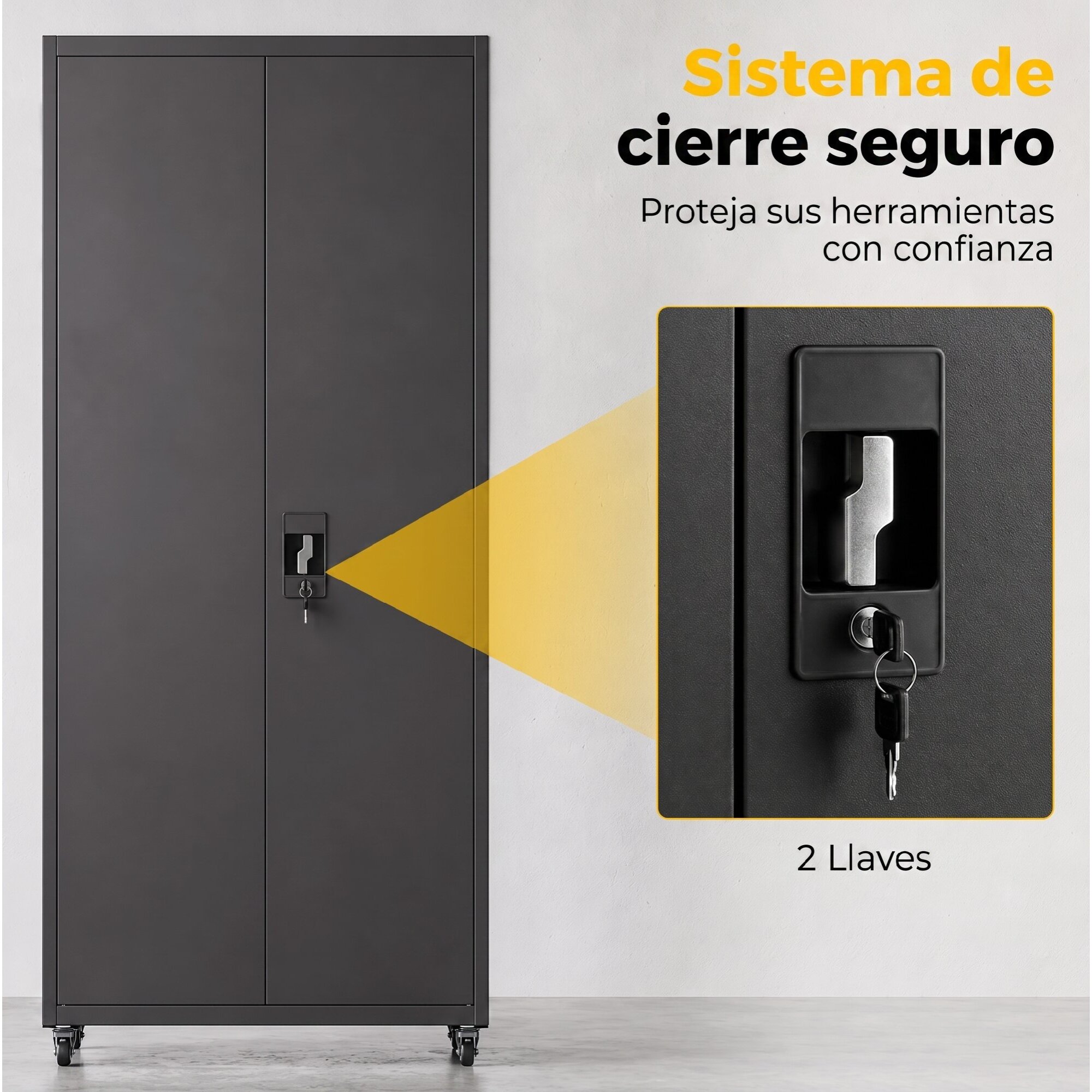 Armario de Herramientas de Acero con Ruedas con Freno, 180 cm, Carro de Herramientas con Cerradura y 4 Estantes Ajustables, Carga 250 kg, Carro de Taller para Garaje, Hogar, Oficina, Negro