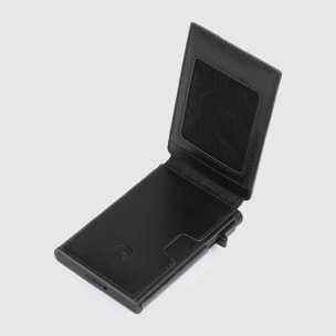 Piquadro Portacarte automatico in alluminio e pelle con protezione RFID