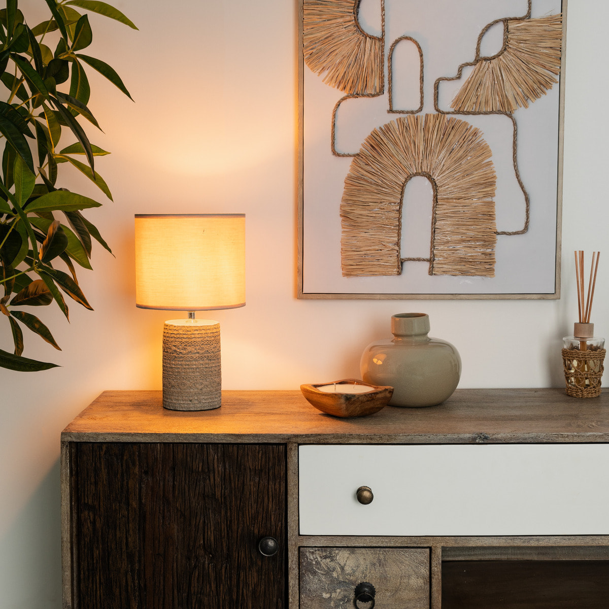 Lampe "Melo" - ivoire et blanc - céramique H34 cm