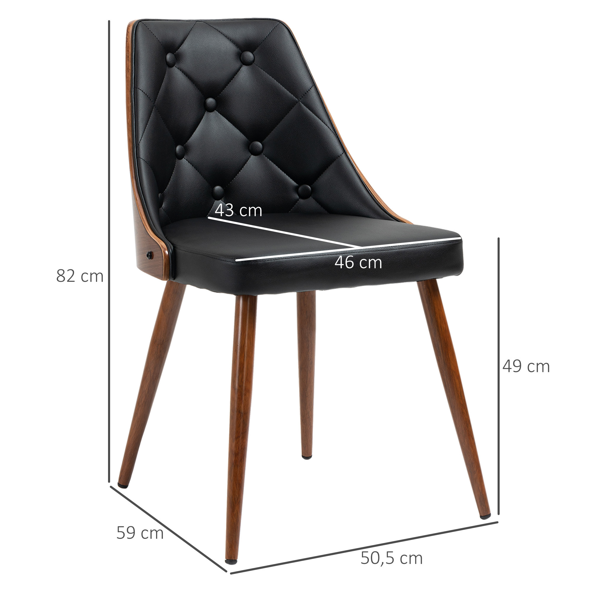 Set de 2 Sillas de Comedor Sillas de Cocina Modernas con Asiento Tapizado en PU y Patas de Acero para Salón Oficina Dormitorio Carga 120 kg 50,5x59x82 cm Negro