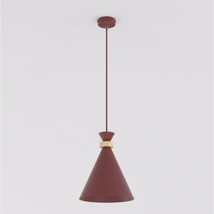 Lampada a sospensione Zero bordeaux con inserti in legno