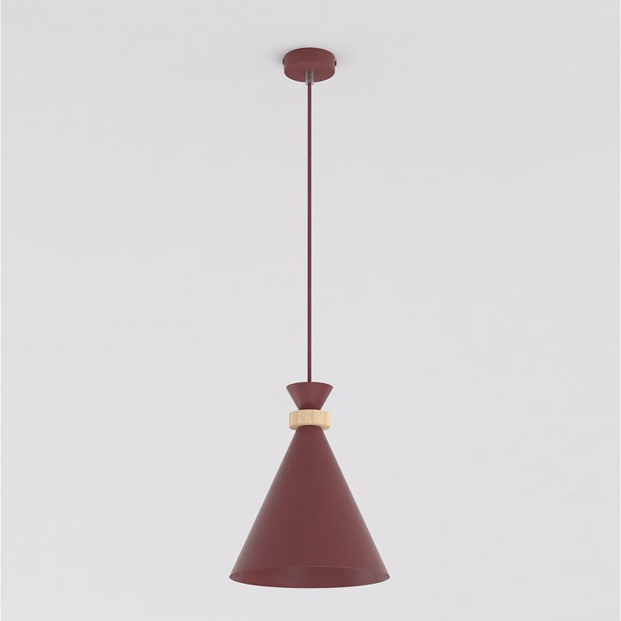 Lampada a sospensione Zero bordeaux con inserti in legno