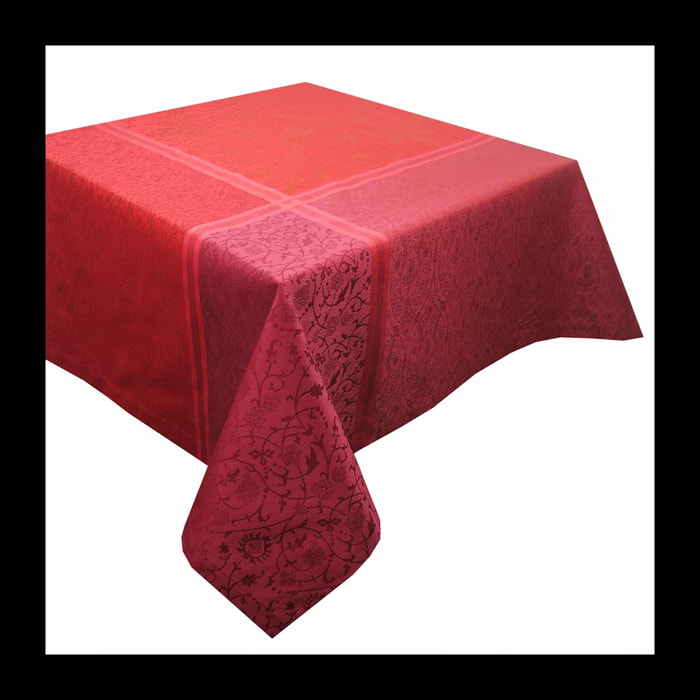 Nappe anti tache pur coton motif jacquard Cassandre grenat