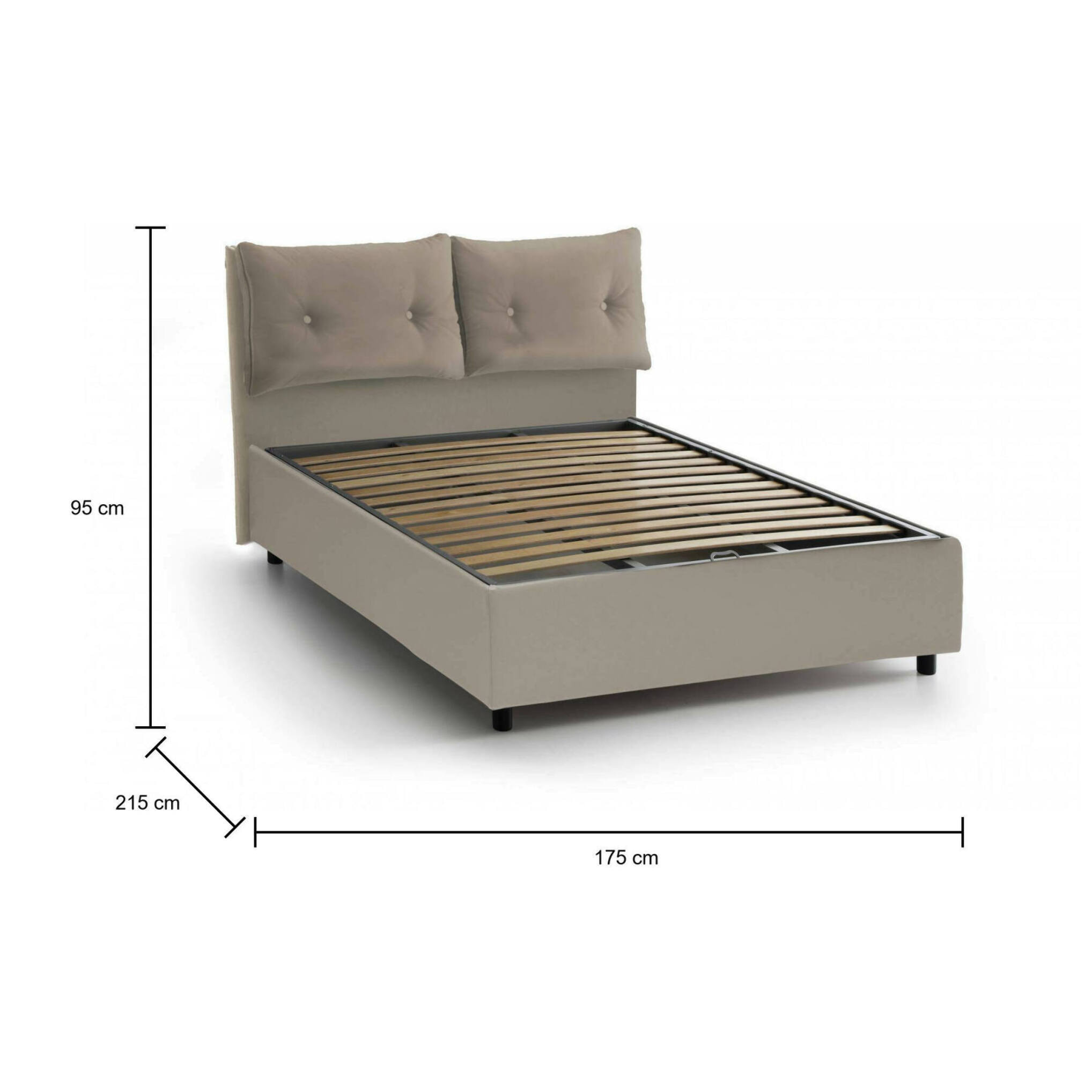 Letto matrimoniale Stefania, Letto contenitore con rivestimento in ecopelle, 100% Made in Italy, Apertura frontale, adatto per materasso Cm 160x200, Tortora