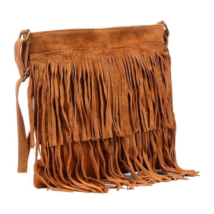 Avise borsa a tracolla con frange donna. Pelle scamosciata autentica.