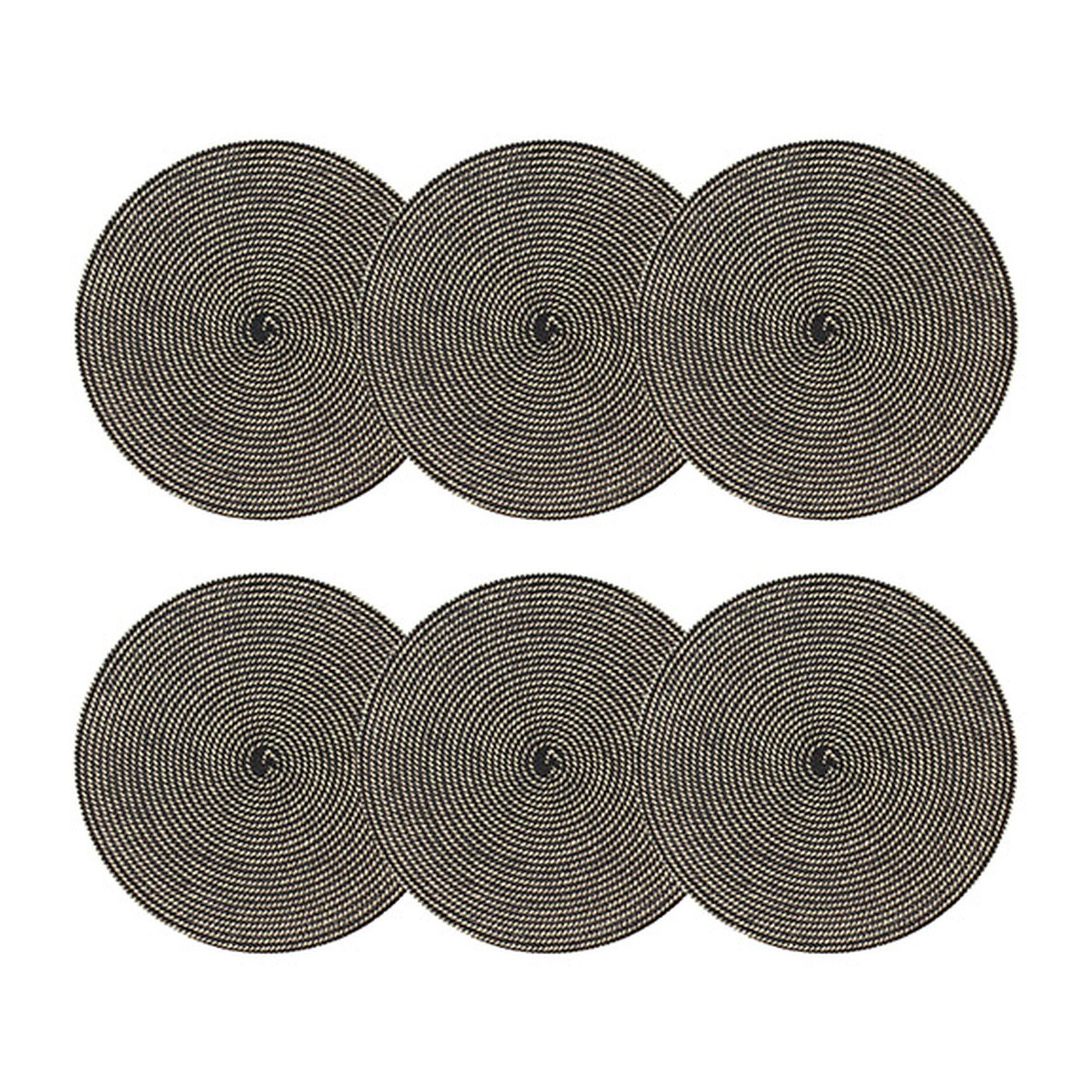Lot de 6 sets de table rond en papier et coton noir 36cm