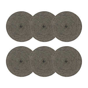 Lot de 6 sets de table rond en papier et coton noir 36cm