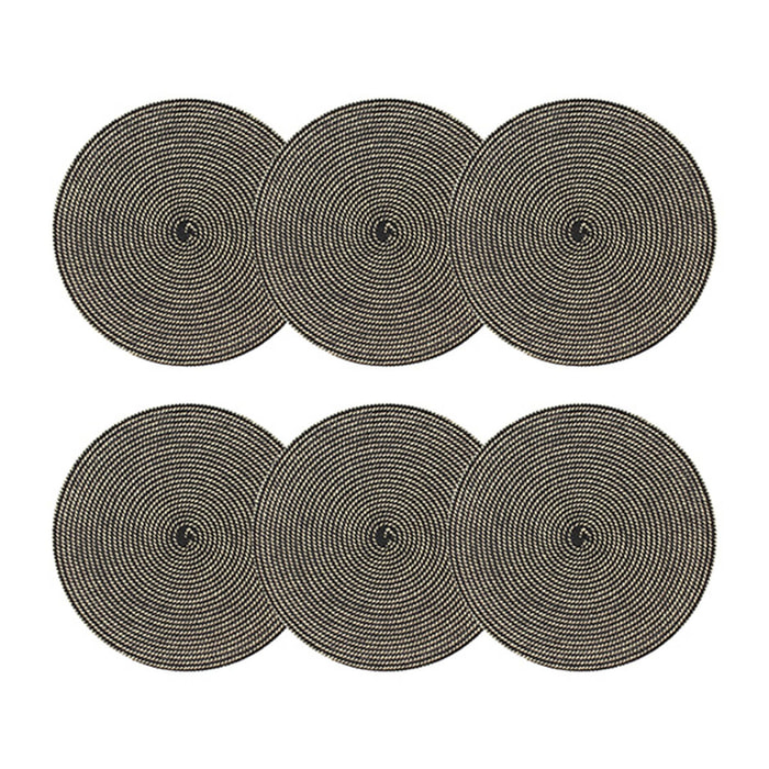 Lot de 6 sets de table rond en papier et coton noir 36cm