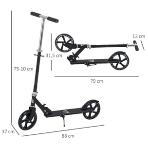 Trottinette pliable hauteur guidon réglable sur 4 niveaux système de freinage arrière noir dim. 88L x 37l x 75-100H cm