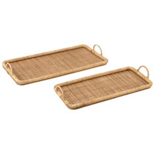 J-Line plateau Rectangle - rotin/métal - naturel - 2 pièces