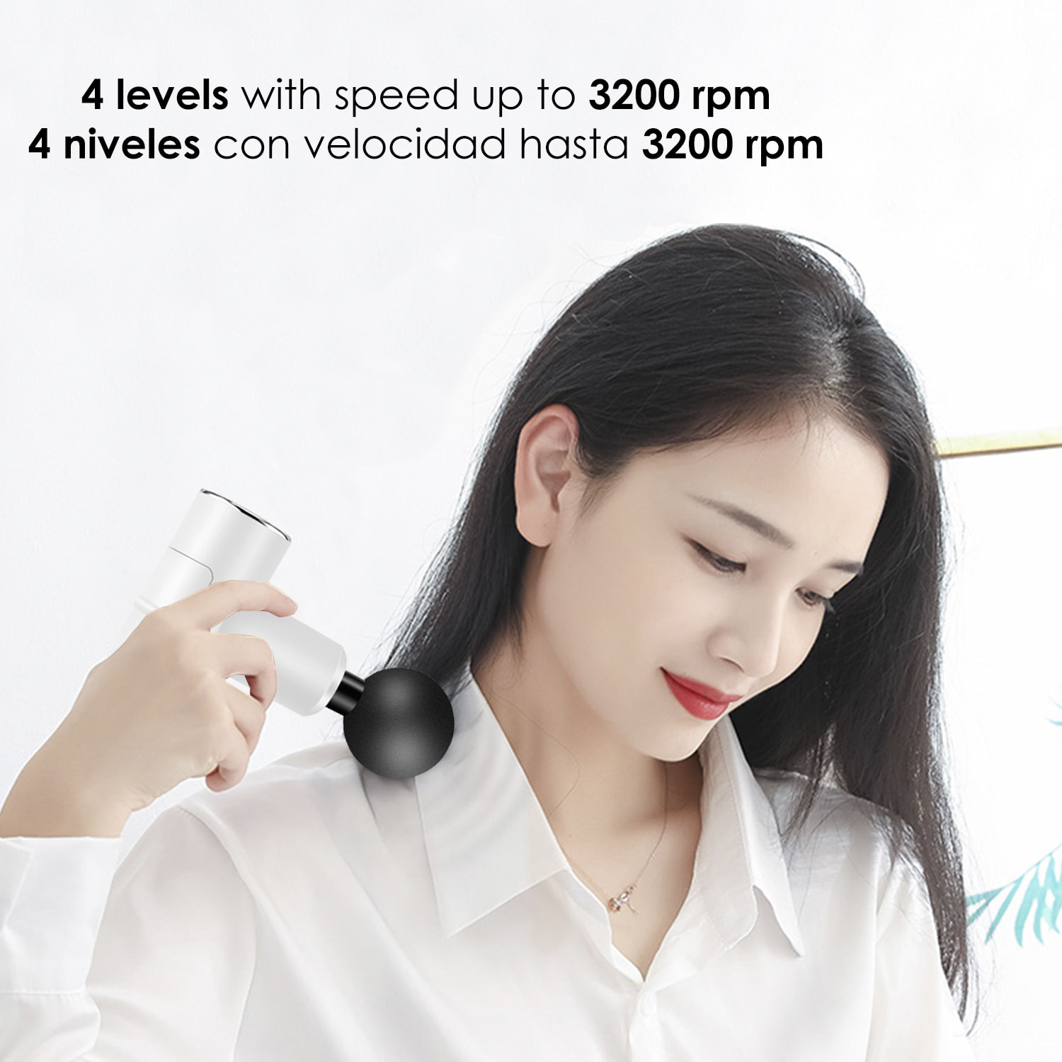 Pistola per massaggio muscolare compatta Fascia Gun HT-2. 4 livelli con velocità fino a 3200 rpm. 4 testine.