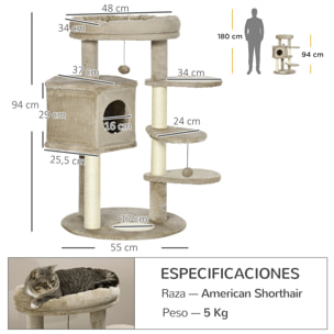 Árbol Rascador para Gatos Altura 94 cm con Cama Cueva Escaleras Bolas Colgantes