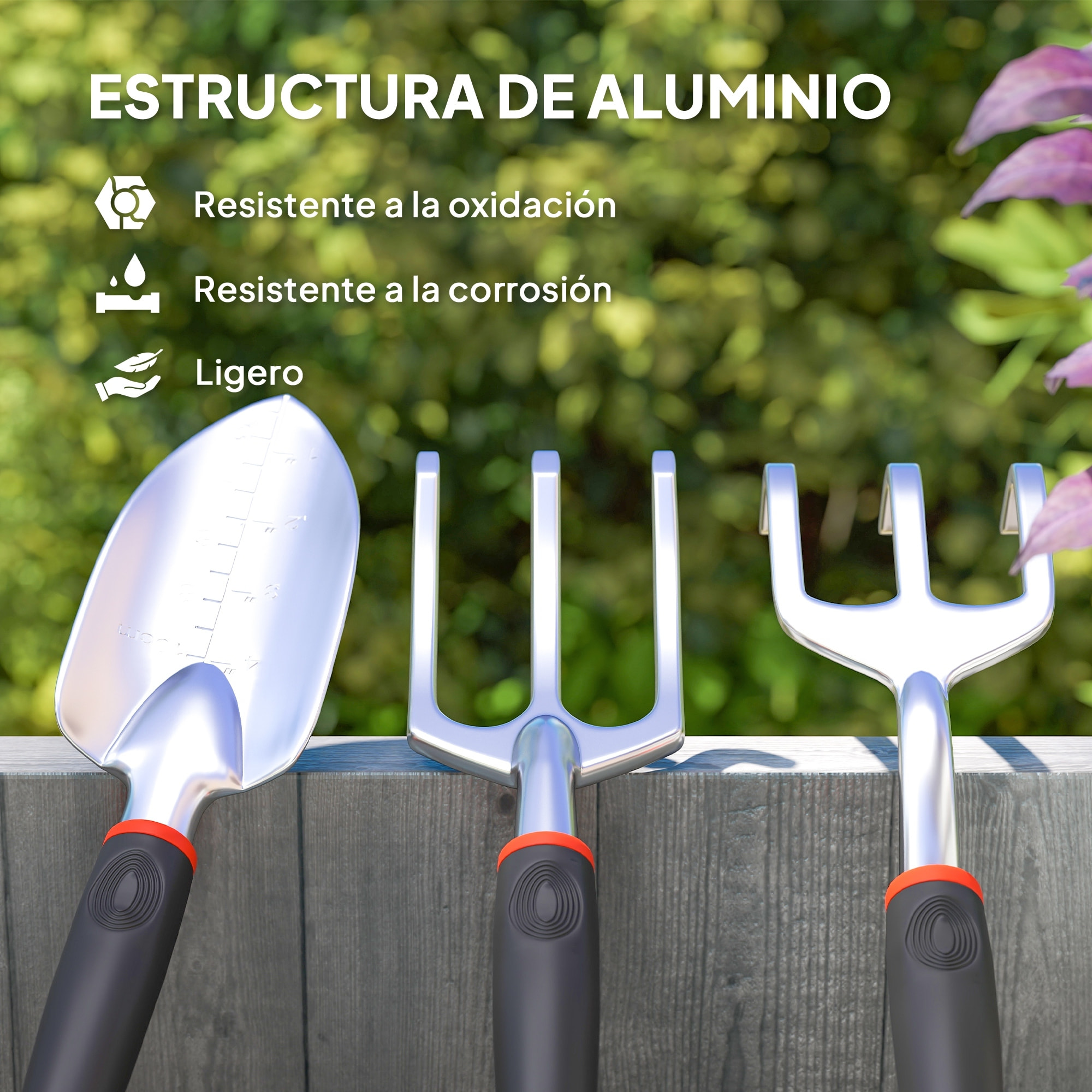 Juego de Herramientas para Jardín de 9 Piezas Robusta Juego de Herramientas Jardinería de Aluminio con Tijeras de Podar con Bloqueo Seguro y Bolsa de Jardín Ligera para Mujeres y Hombres