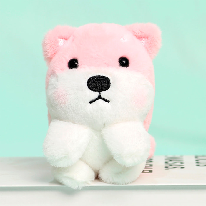 Peluche colgante extrasuave. Diseño Shiba Inu rosa. 18 cm.