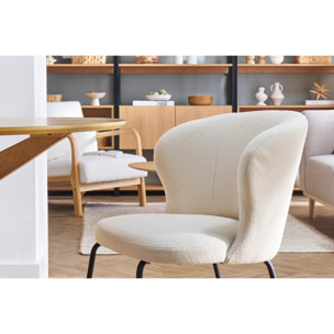 Chaise design blanche en tissu effet laine bouclée et métal noir YDA
