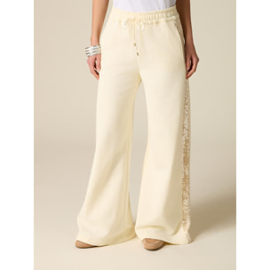 Oltre - Pantaloni palazzo in felpa con paillettes - Bianco