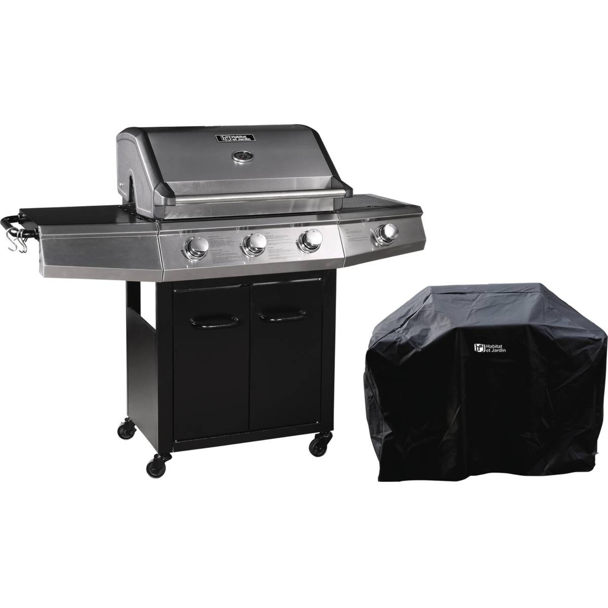 Barbecue Gaz "Bingo 4" - 4 brûleurs dont 1 latéral - 14kW + Housse protection - Argenté
