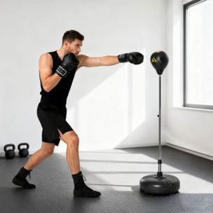 Saco de Boxeo de Pie con Altura Ajustable en 4 Niveles de 133-151 cm, Saco de Boxeo con Base Rellenable, Guantes e Inflador, para Adultos y Adolescentes, Negro