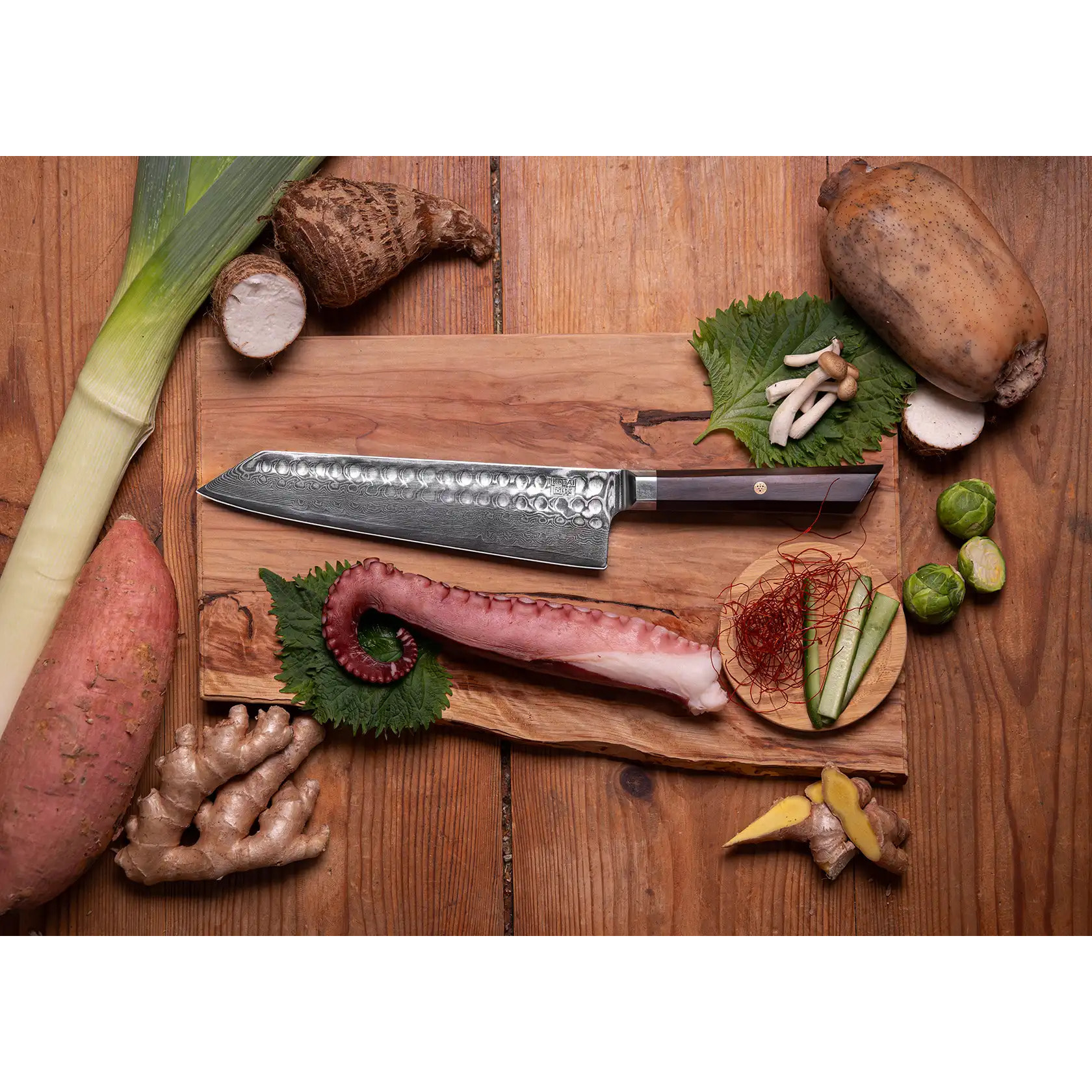 Cuchillo cocinero martillado "Kiritsuke" - 210mm - Colección Bunka Damascus
