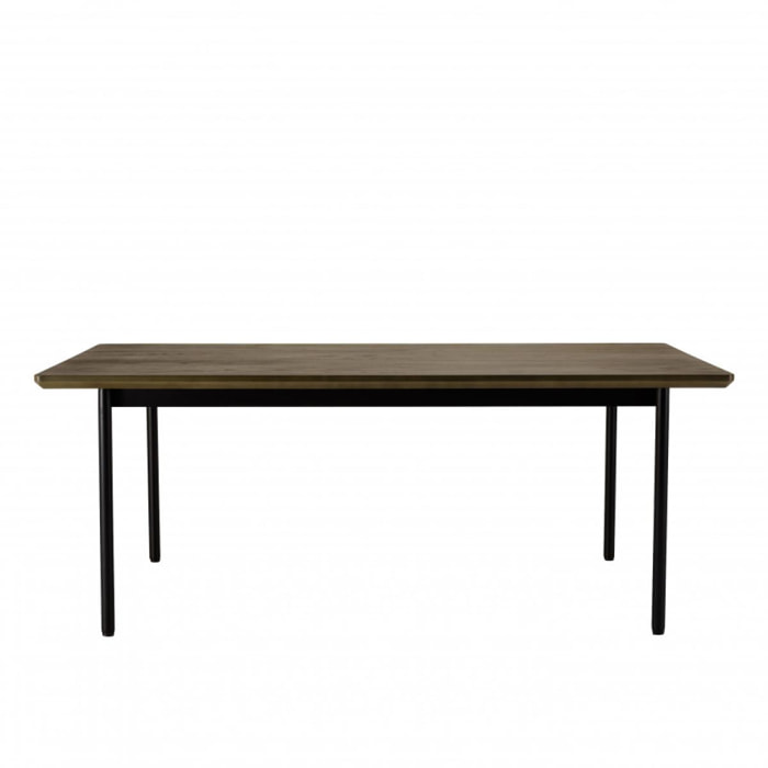 ALMA - Table à manger rectangulaire marron foncé 200x100cm pieds métal noir