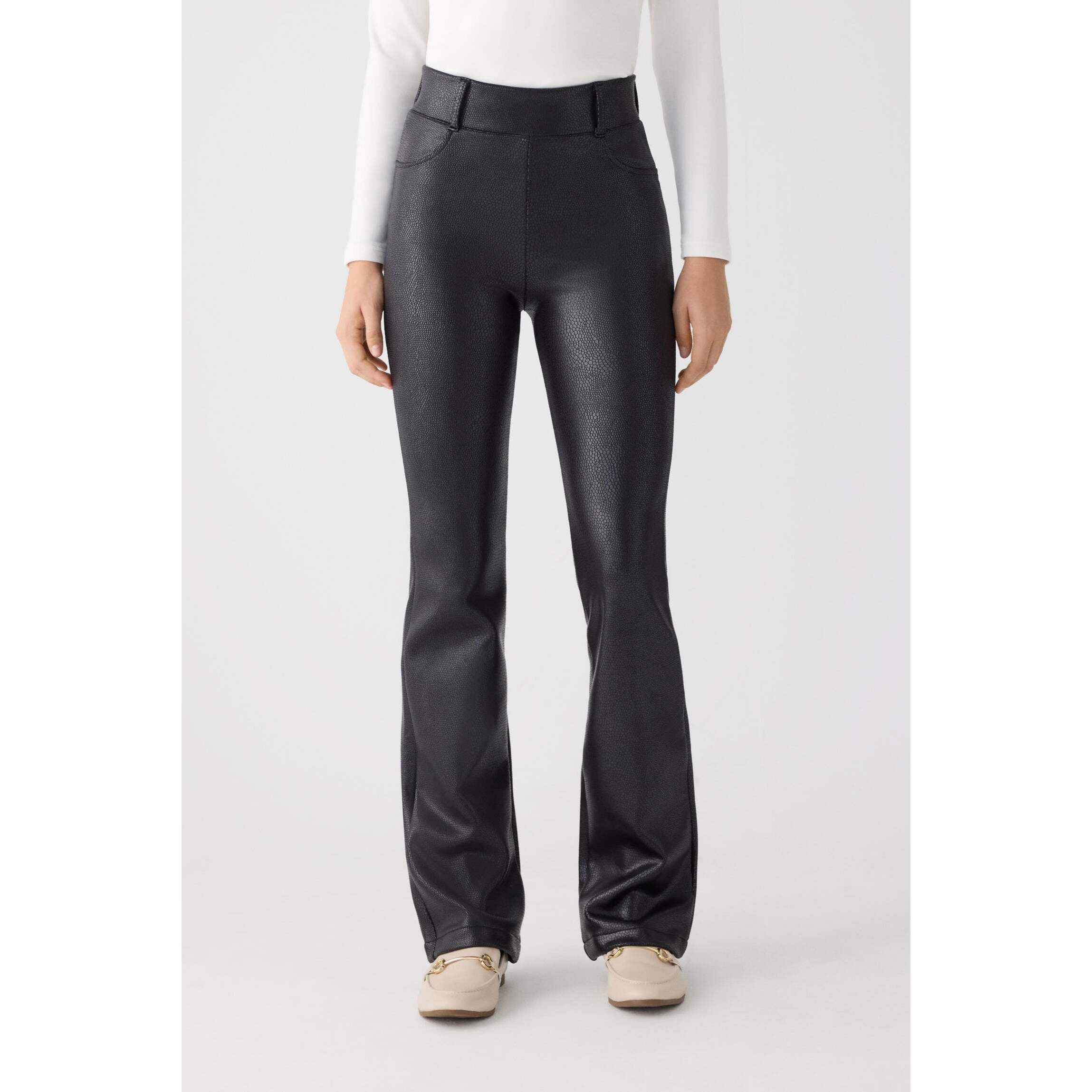 TERMICO Pantaloni effetto pelle a zampa push-up