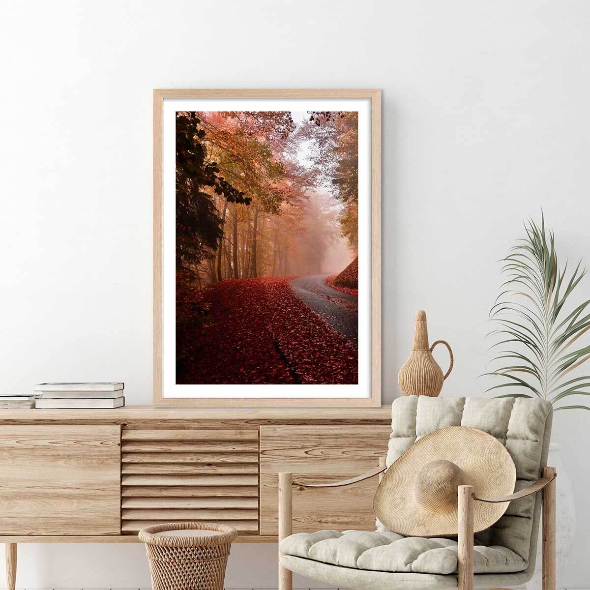 Affiche nature explosion automnale Affiche + cadre en bois - Chêne