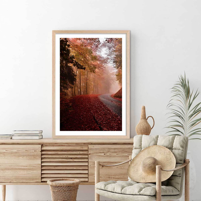 Affiche nature explosion automnale Affiche + cadre en bois - Chêne