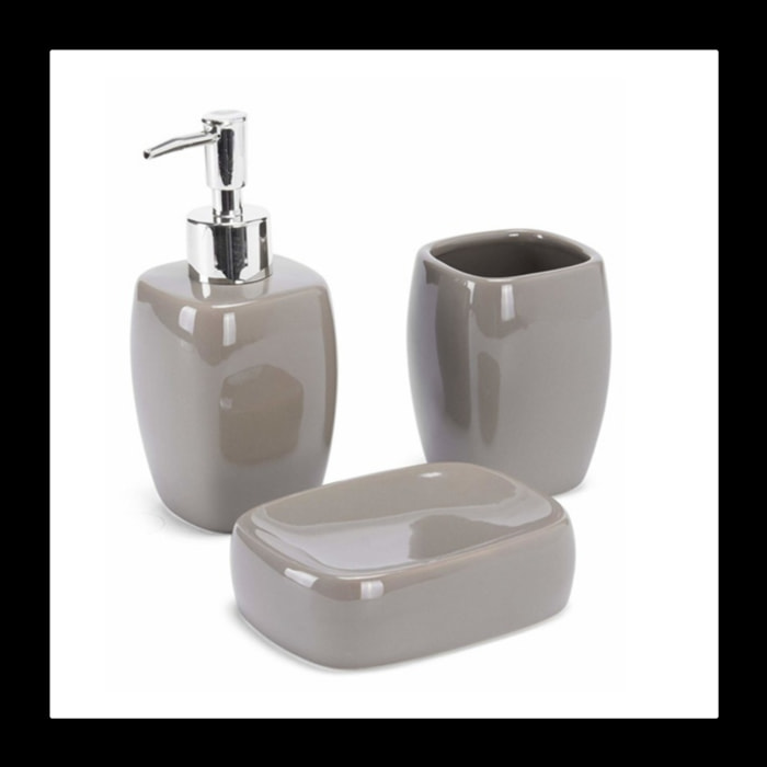 MSV Ensemble 3 accessoires de salle de bain Céramique CLASSIC Marron