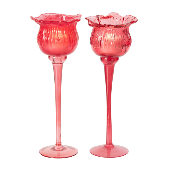 J-Line photophore sur base tulipe - verre - fuchsia - large - assortiment de 2