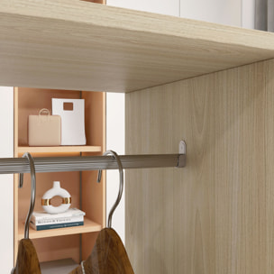 Armario Ropero con Ruedas, Armario Abierto Colgador con Barras para Colgar Ropa, Estantes Abiertos, para Dormitorio, 120x40x128 cm, Natural