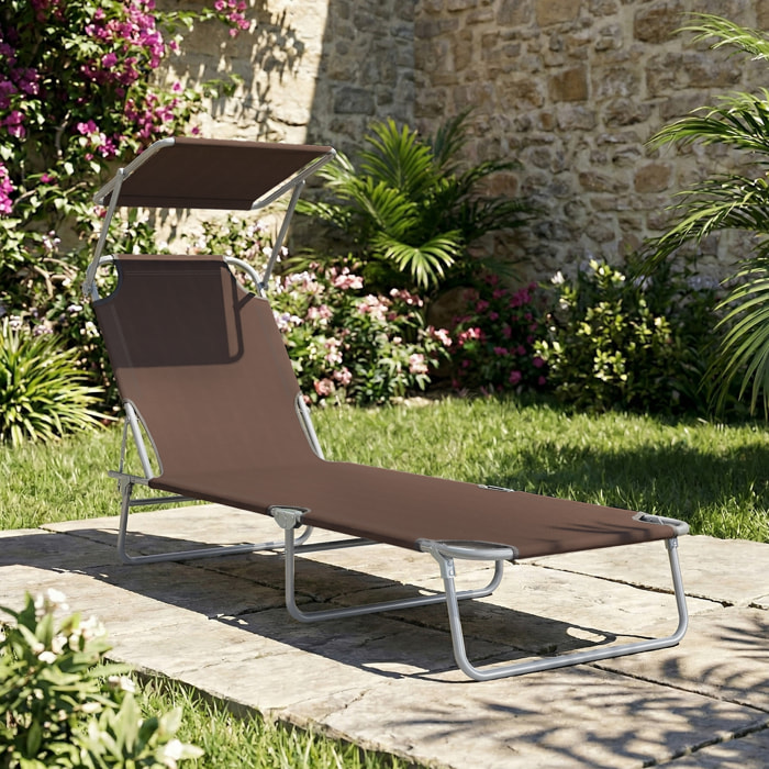 Transat bain de soleil pliable grand confort dossier et pare-soleil réglable multi-positions chocolat