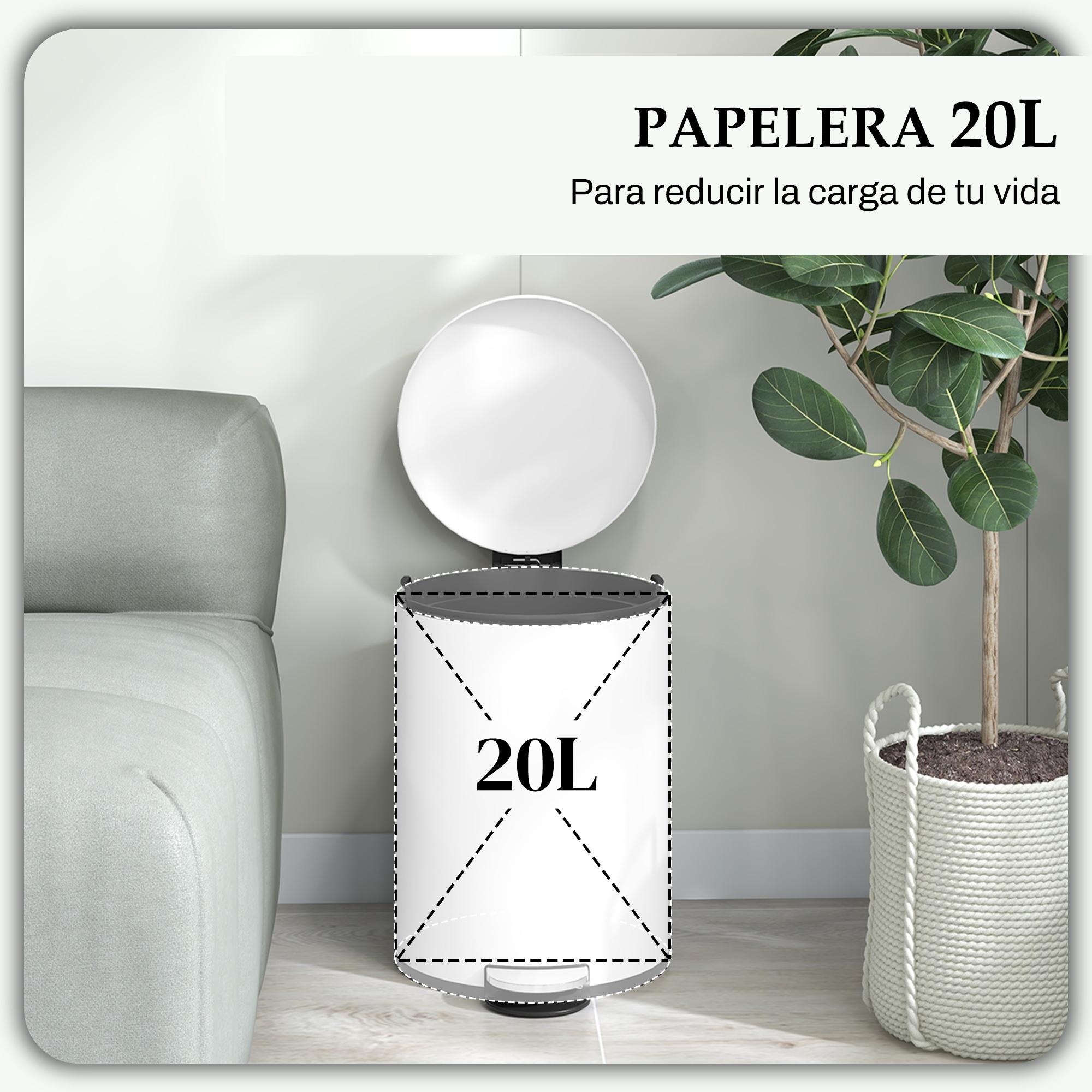 Cubo de Basura para Cocina 20L Papelera de Cocina con Pedal Tapa de Cierre Suave y Cubo Extraíble para Dormitorio Oficina Estudio Salón Crema