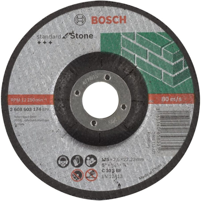 Disque à tronçonner à moyeu déporté Standard pour la pierre - 125 x 2.5 x 22 mm - BOSCH - 2608603174