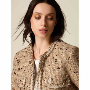 Oltre - Giacca a stuoia con paillettes - Beige